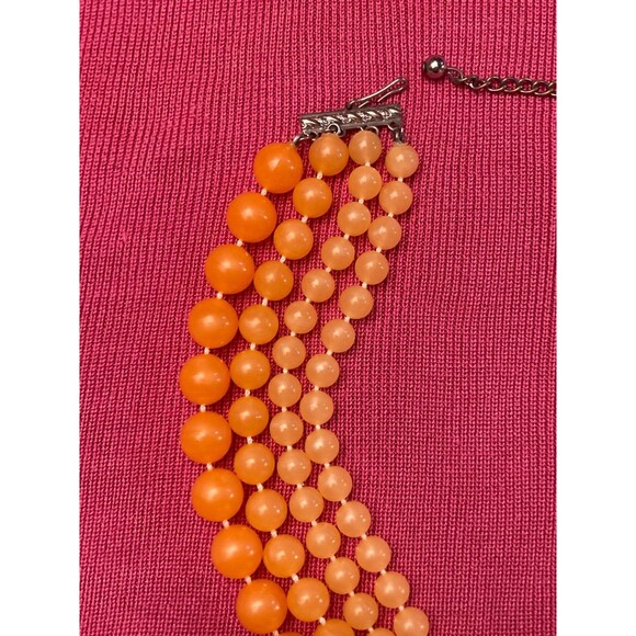Vintage 60s Orange Necklace 1960s Three Strand Rockabilly Pinup Mod Retro - Picture 2 of 6